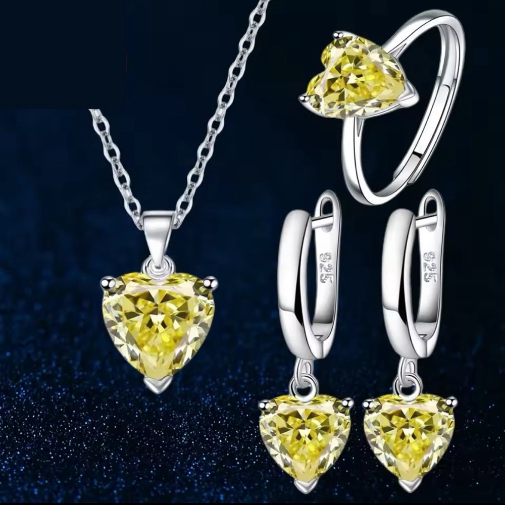 Maryse-Romantic Heart Zircon Set. 925S Silver.Earrings,Pendant&Necklace,Ring